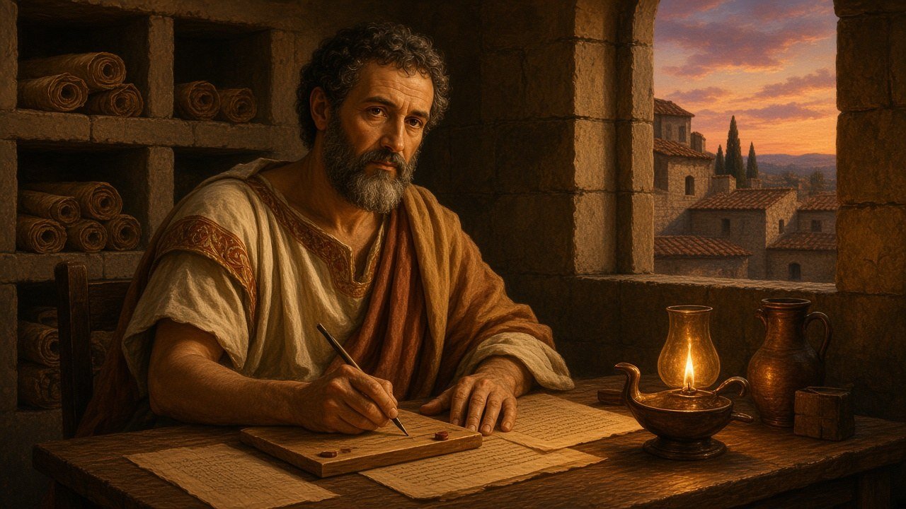 Flavius Josephus in Rome in the 90s CE, writing the treatise in which he counts twenty-two sacred books.