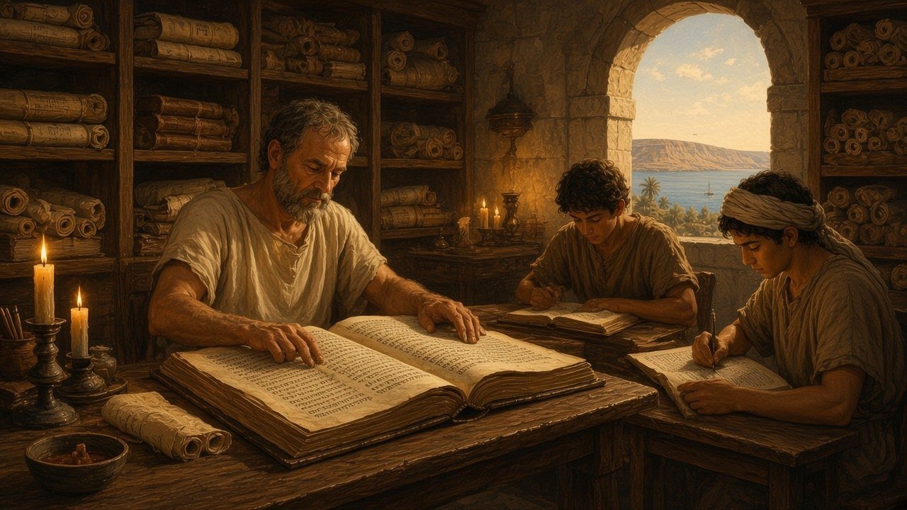 Origen at Caesarea, where he compiled the Hexapla and recorded which Christian writings were acknowledged, disputed and rejected.