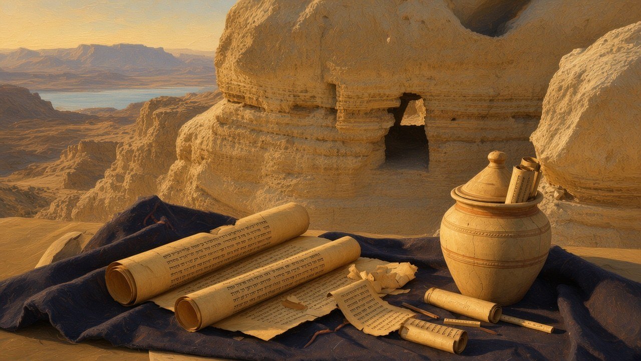 Cave 4 at Qumran, cut into the marl terrace above the Dead Sea, where fragments of some five hundred manuscripts were found in 1952.