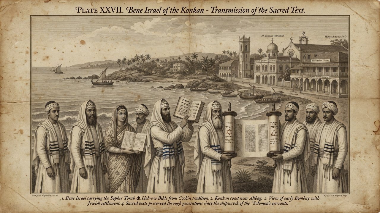Original illustration: Bene Israel community with Hebrew Bibles on the Indian coast