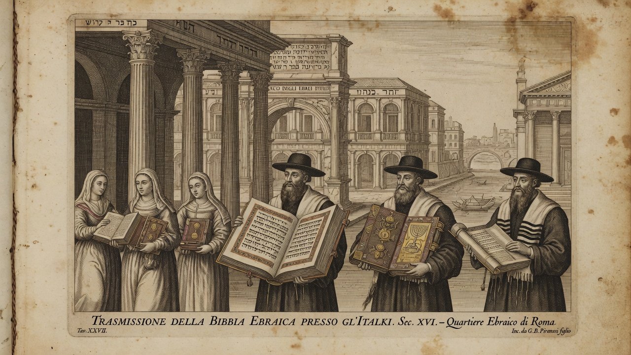 Original illustration: Italian Jewish scholars with Hebrew Bibles in a Renaissance Italian setting